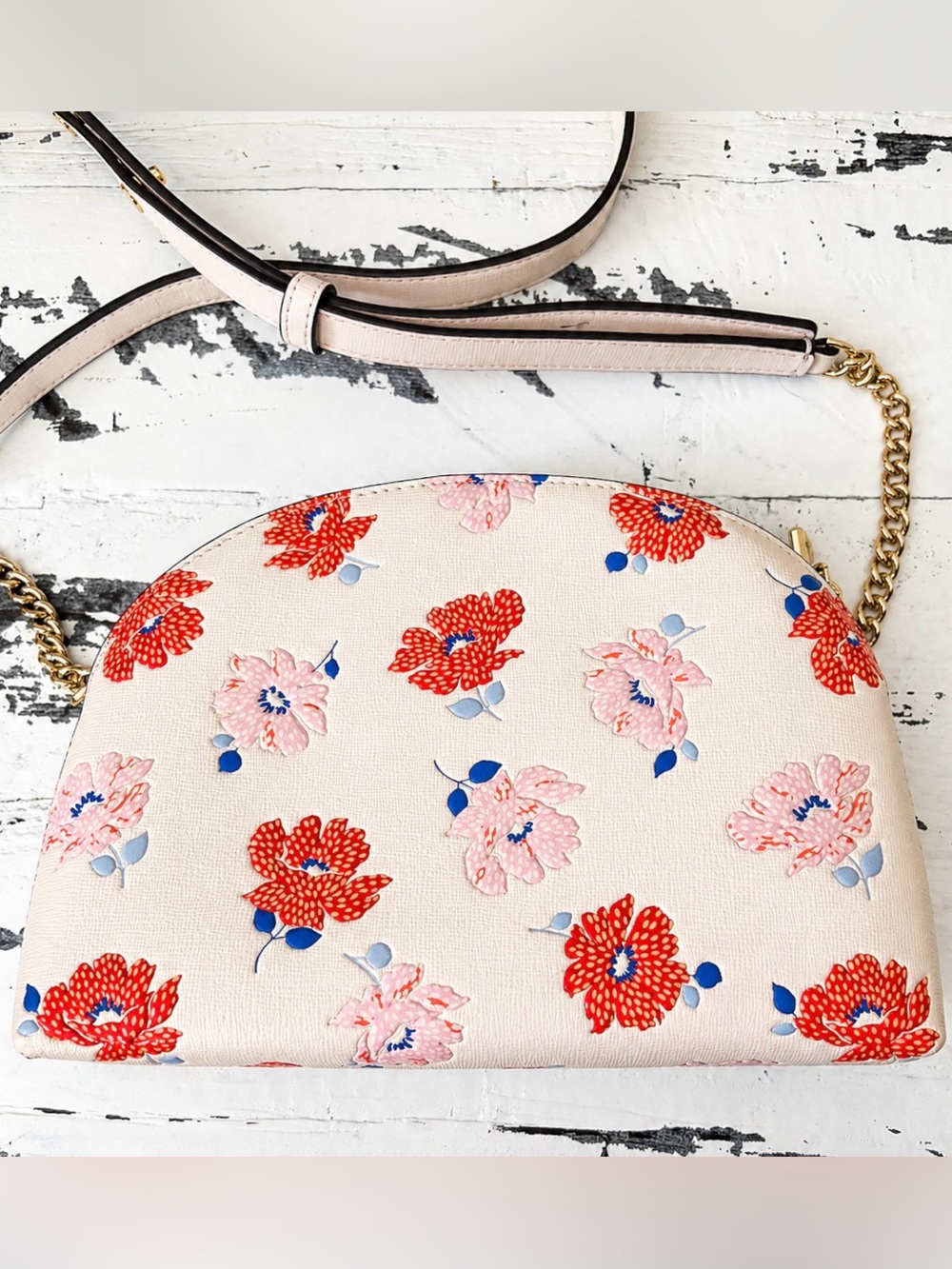 kate spade Ivory Floral Crossbody Bag with Red and Pink Flowers - Picture 3 of 8
